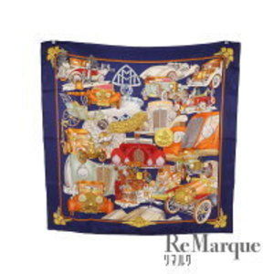 HERMES Carre ET JESUS Automobile Multicolor Navy Blue Silk Scarf